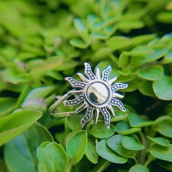 Sterling Silver Sun Ring, Large Sun Ring, 925 Silver, Sunshine Sunset Ring, - Picture 6 of 10